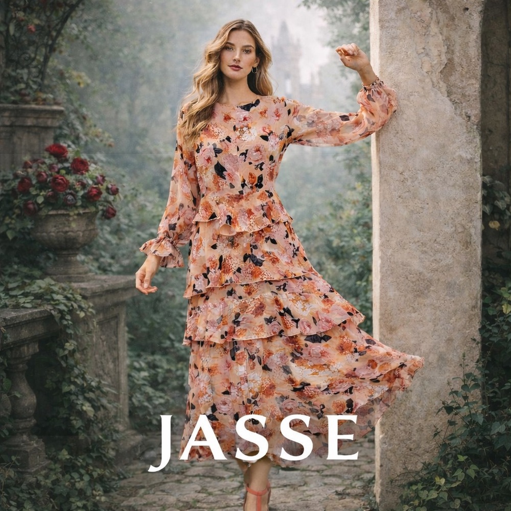Anthro’s Jaase, Stunning Floral Long-Sleeve Tiered Dress,Exquisite EUC, Size S - Picture 4 of 14
